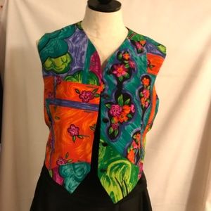 Vintage Doncaster silk vest of multi colors, size 6